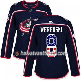 Naisten NHL Columbus Blue Jackets Pelipaita Zach Werenski 8 Adidas 2017-2018 MarineSininen USA Flag Fashion Authentic
